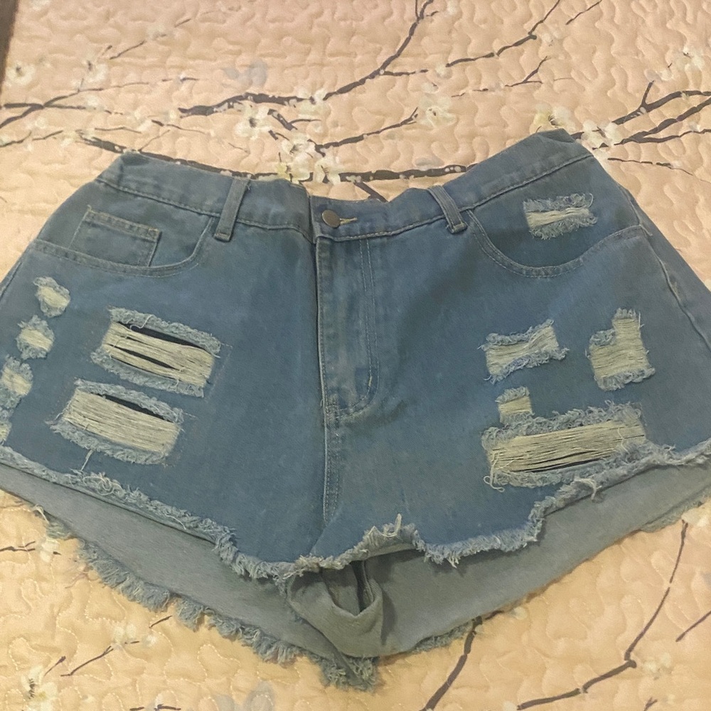SHEIN Light Blue Distressed Denim Jean Shorts